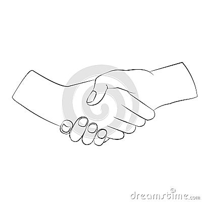 Outline Three hands are intertwined together. A symbol of unity, friendship. Vector Illustration